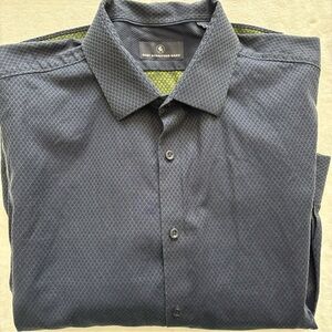 Hart Schaffner Marx Long-sleeved Shirt Navy and Green Geometric Pattern XL